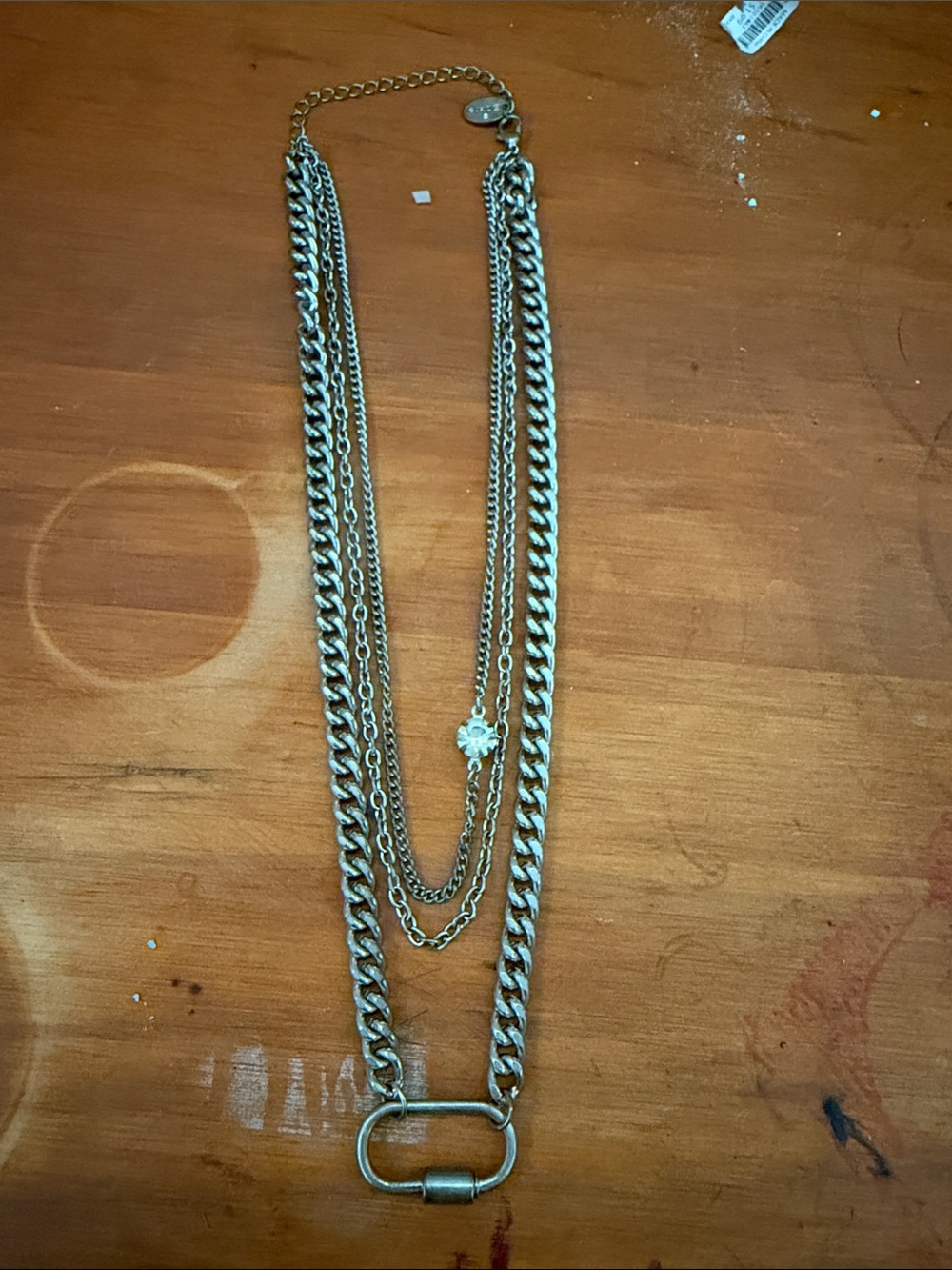 2019 Disney Silver Multi-Layer Chain Necklace with Green Jewel Charm